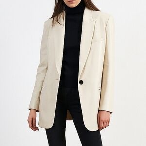 Love Token Nancy Boyfriend Faux Vegan Leather Blazer in Cream Pockets Size S